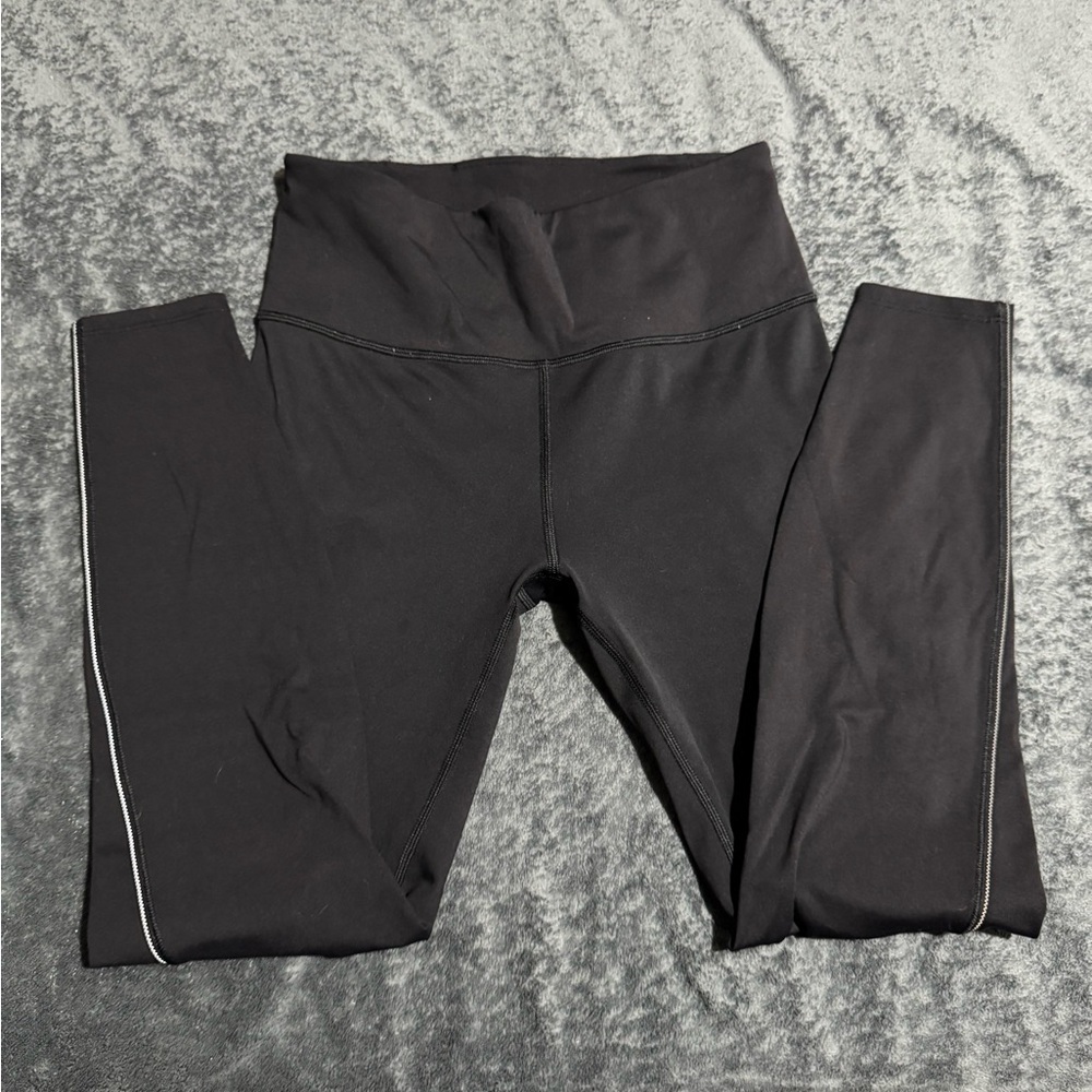 Athleta Black Leggings with White Stitching